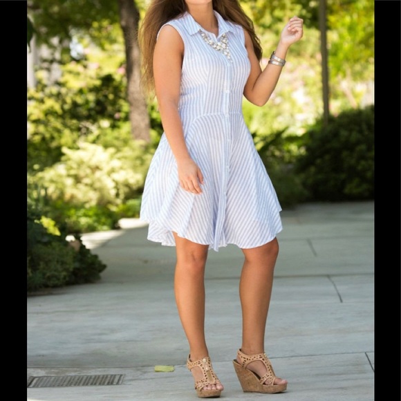 Blue and White Stripes Shirt Dress - Picture 4 of 4
